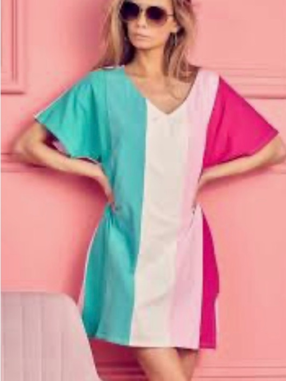 NWOT BiBi Striped Multi Color Oversized Shirt/ Dress Size XL